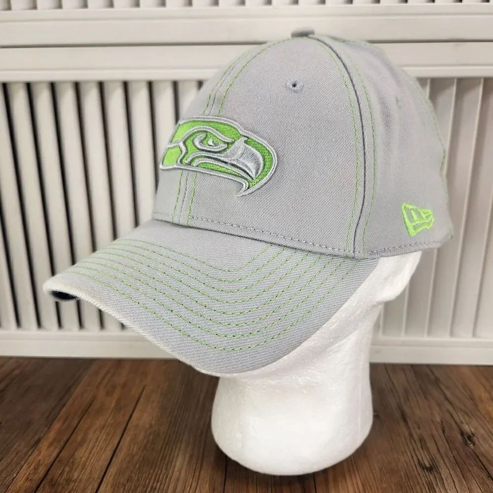 New Era 39thirty Seattle Seahawks Hat Cap Fitted M/L Gray Neon Green Mens Sports